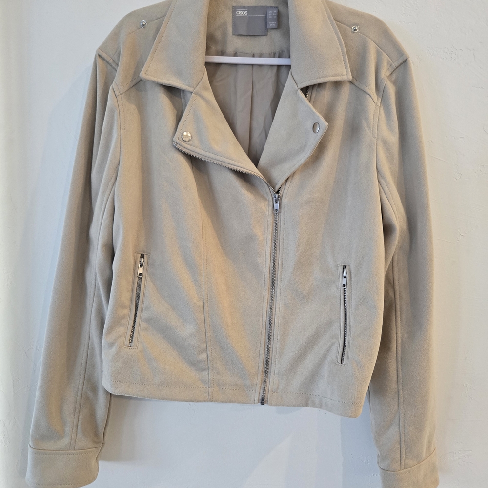 ASOS Beige Suede-Look Moto Jacket